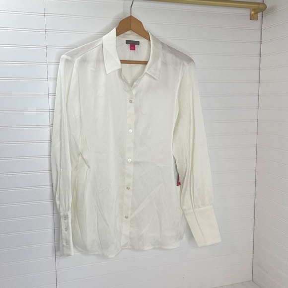 NWT Vince Camuto Holiday Button Front Shirt Large New Ivory - Picture 1 of 8